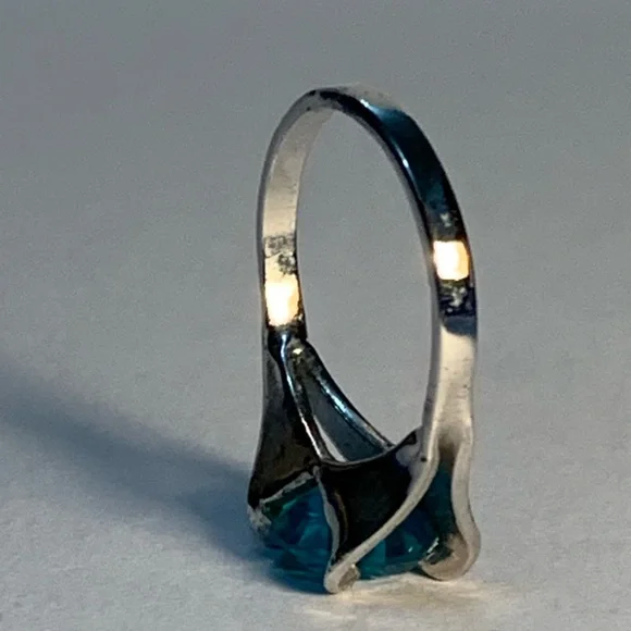 New vintage blue zircon December aquamarine March birthstone silver ring - Picture 9 of 12